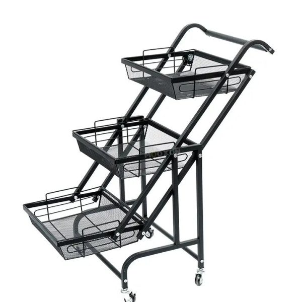 3 Tier Adjustable & Foldable Kitchen Storage Metal Rack Organizer Trolley with Wheels