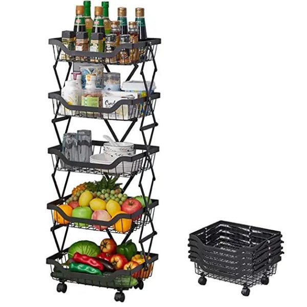 5 Layer Adjustable Foldable Movable Storage Rack for Kitchen Use