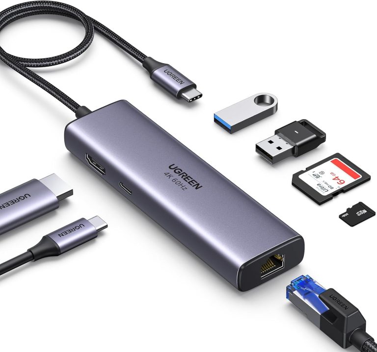 Adapter Hub UGREEN, USB-C to 2x USB 3.0, HDMI 4K30Hz, RJ45, SD/TF (CM512 90568)