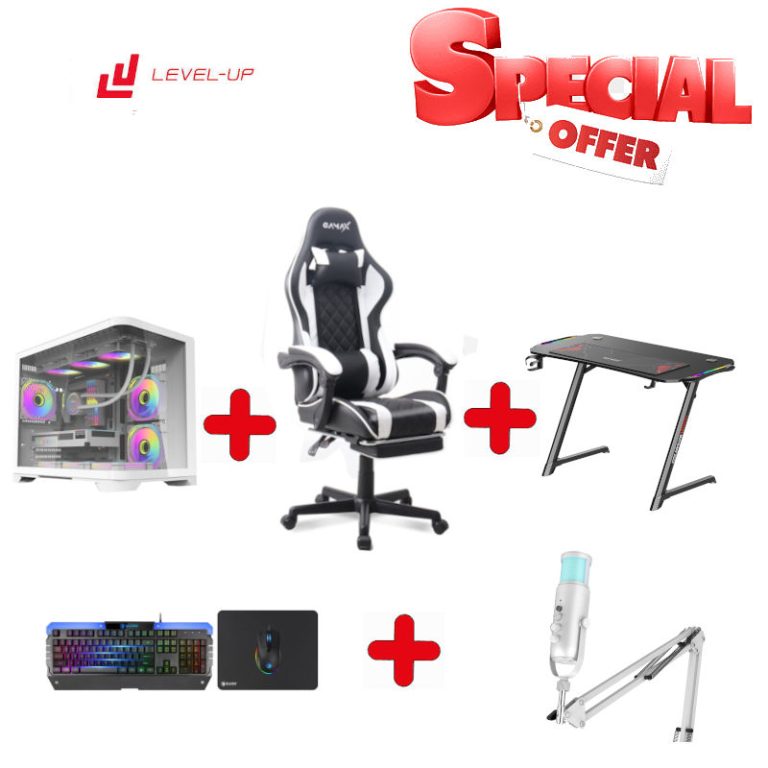 Bundle PC Intel Core i5-14400F, RTX 4070, 16 GB RAM, with Gamax Gaming Chair Model 1-LT001L White, Z5-1160 Carbon Fiber Gaming Table 100*60*75cm, Sades Gaming Combo Battle Ram &...