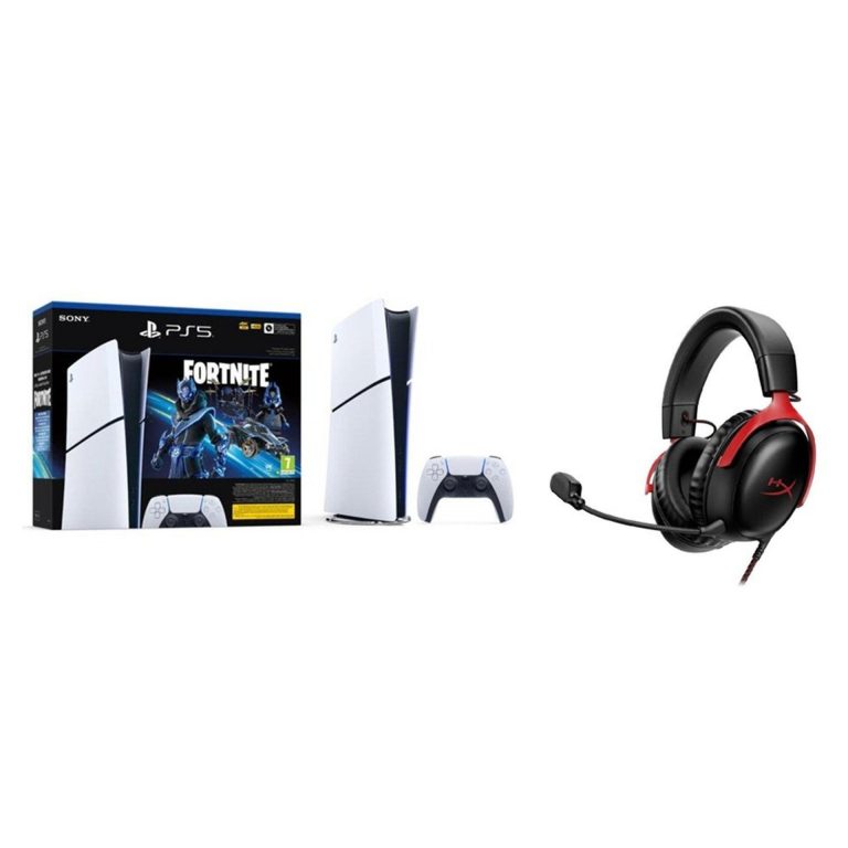 Bundle:PS5 Slim Console Digital Fortnite Cobalt + HyperX Cloud III Gaming Headset - Black/Red