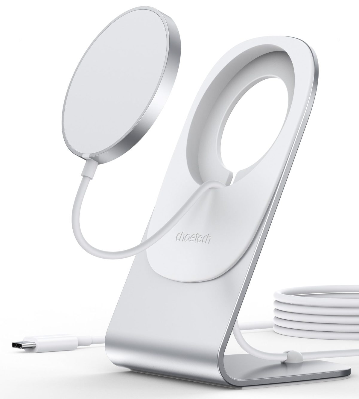 CHOETECH Magnetic Fast Wireless Charging Stand Holder with 5ft USB-C Cable for iPhone 12 (H047+T517) T511-S