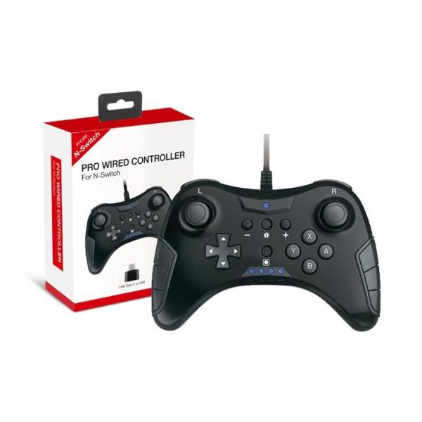 Dobe TNS-901 Pro Wired Controller Gamepad for N-Switch with a male Type-C to USB adapter - Black