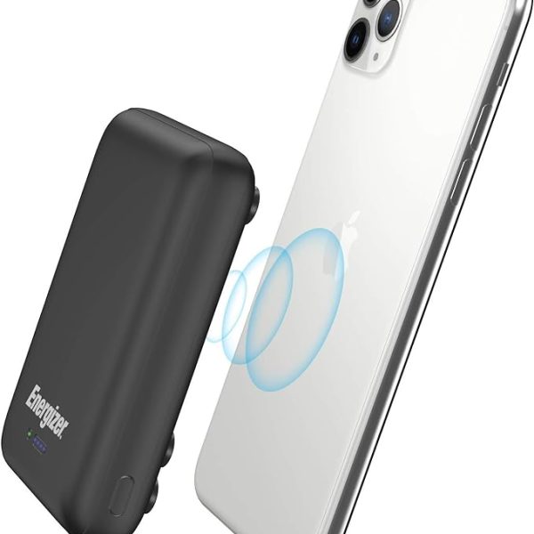 Energizer Ultimate 10000 mAh Wireless Power Bank, 18W, with Suction Cup, Triple Output, with Power Delivery USB-C Output, Dual Input, Black