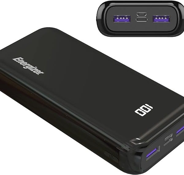 Energizer Ultimate 20000 mAh Power Bank, 22.5W, Triple Output, with Power Delivery USB-C Output and Fast Charge, Dual Input, LCD Indicator, Black