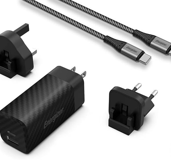 Energizer Ultimate 65W PD/QC Wall Charger with Universal Plug, GaN Technology, Dual Output, , Black
