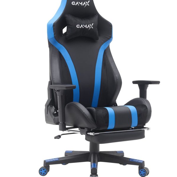 Gamax Gaming Chair model BS-7012 with Foot Rest - Black & Blue ( Installation not included )