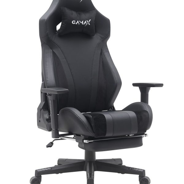 Gamax Gaming Chair model BS-7012 with Foot Rest - Black ( Installation not included )
