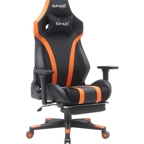 Gamax Gaming Chair model BS-7012 with Foot Rest - Black & Orange ( Installation not included )