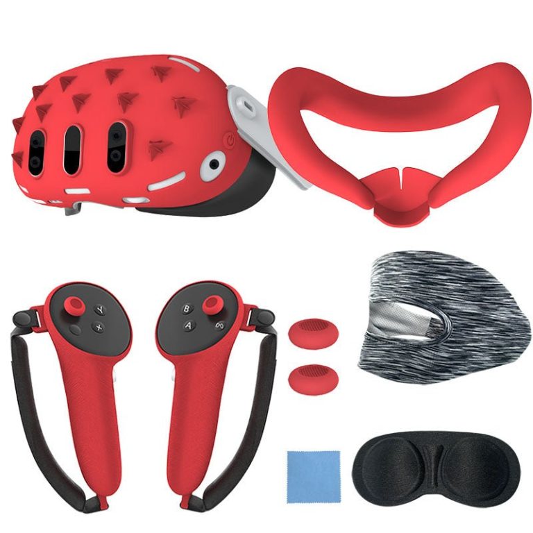 Gamax Meta Quest 3 Hexagon Flat Silicone Protective Case Set - Red