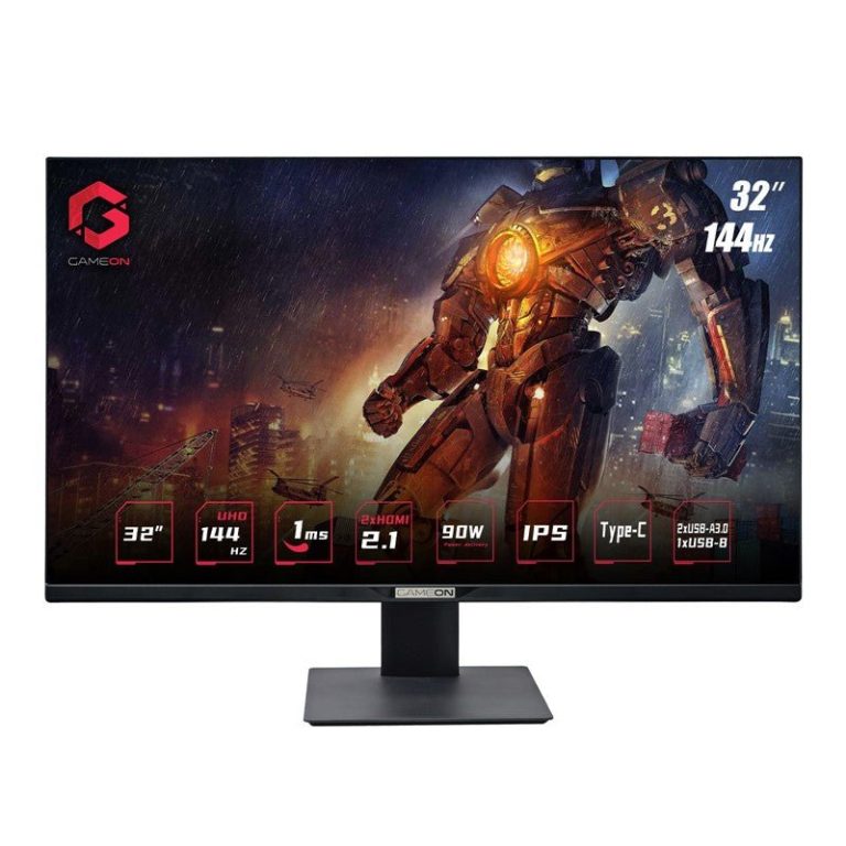 GAMEON 32" UHD, 144Hz 1ms (3840x2160) 4K Flat IPS 90W, HDMI 2.1 Gaming Monitor With (USB Type-C) G-Sync & FreeSync (Support PS5) - Black