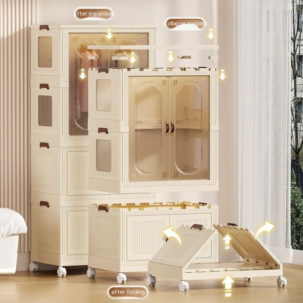 Home Kid Clothes Toy Organizer Folding Plastic Storage box Cabinet with 10 clothes hanger 76X51X127 CM
