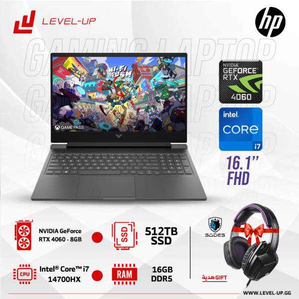 HP VICTUS 16-R1054NE Gaming Laptop 14th Gen Intel Core i7-14700HX Processor, 16" FHD 144Hz Display, 16GB Ram DDR5, 512GB NVME SSD, NVIDIA GeForce RTX 4060 8GB VGA, DOS - Mica...