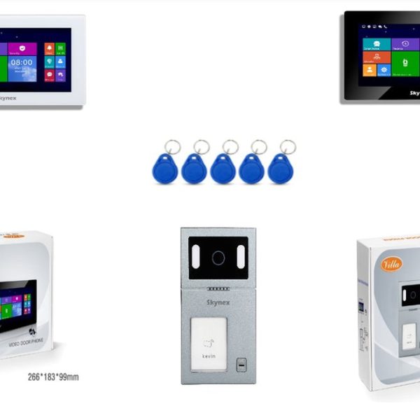 IP Intercom device consist of Indoor Screen & Outdoor Station Model SKY-IP-M75T-TUYA + SKY-IP-P901 with Dimensions: 165*90*28 mm - Black