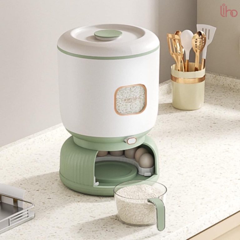 Large 10kg Rice Grain Cereal Dispenser & Storage Container with Rotating Egg Storage & Cup