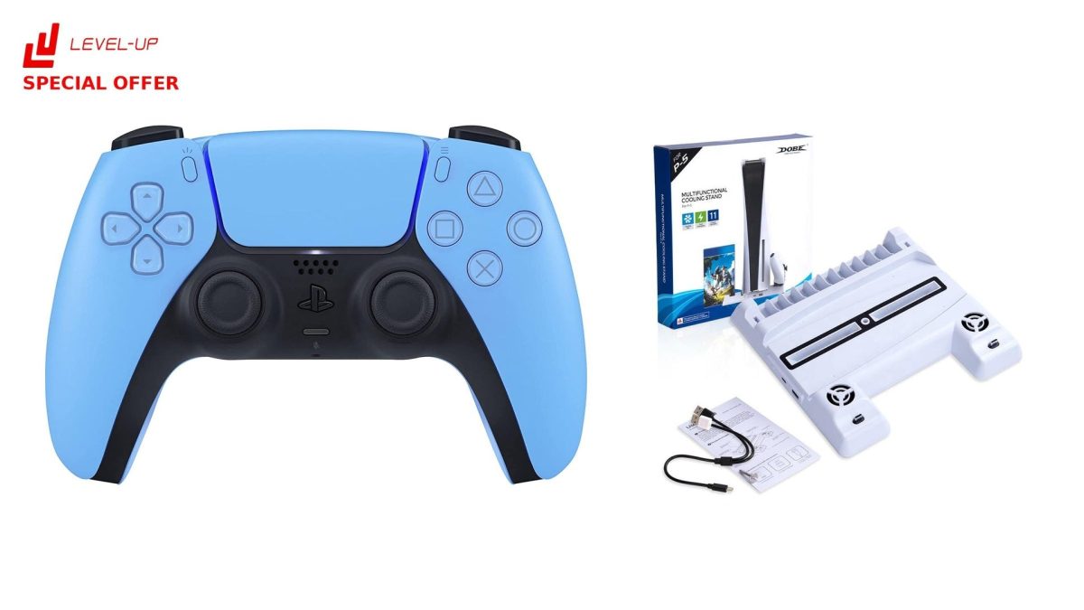 Level Up Offers: PS5 DualSense Controller Starlight Blue + Dobe PS5 Multifunctional Cooling Stand TP5-0593