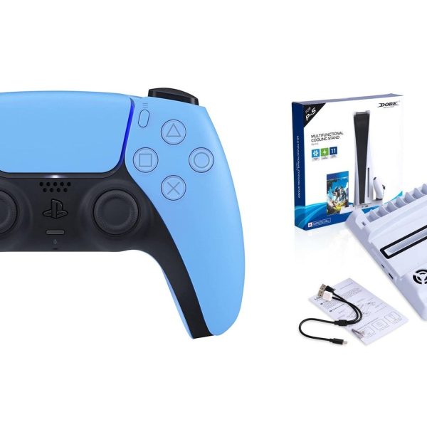 Level Up Offers: PS5 DualSense Controller Starlight Blue + Dobe PS5 Multifunctional Cooling Stand TP5-0593