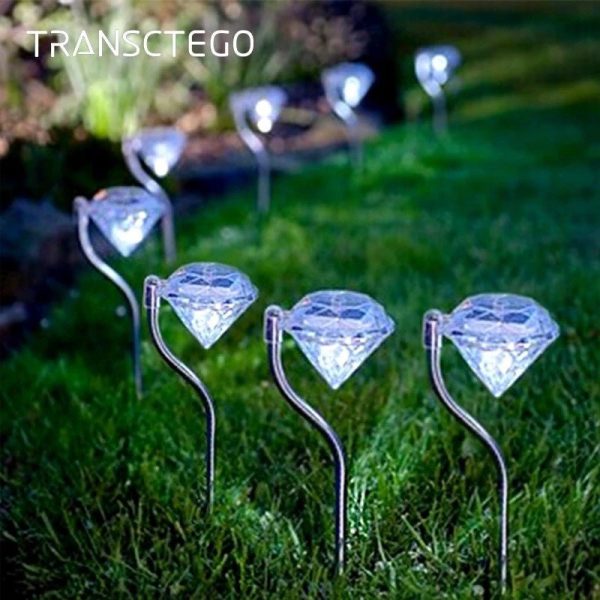 Pack of 4 LED Color Changing Solar Power Diamond Shaped Garden light.