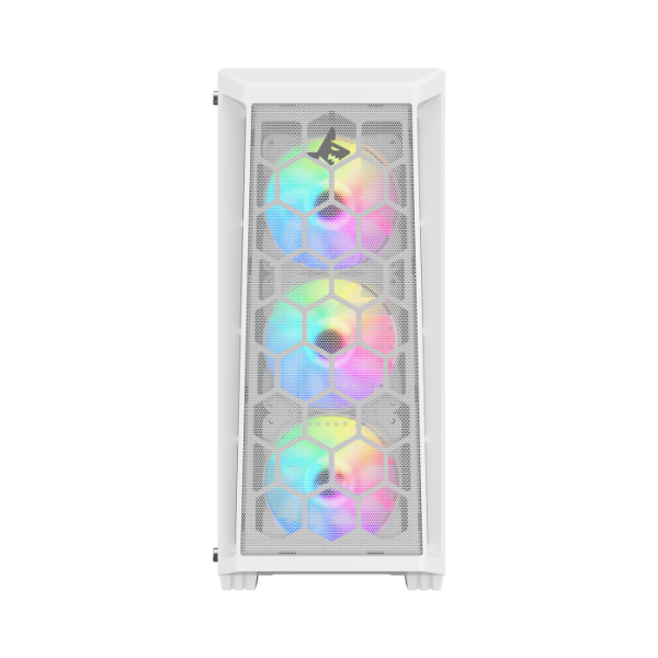 PC Case SHARX RAZORFIN ARGB - ATX PC Case With Front Mesh Panel, 4 x 120mm Pre-Installed Fans Model R-200,White