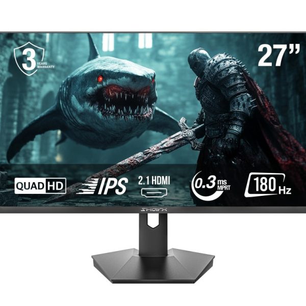 Sharx 27Q180I 27", 180Hz,0.3ms Flat IPS, QHD, 2.1 HDMI Fixed Stand, 3W Speakers Gaming Monitor