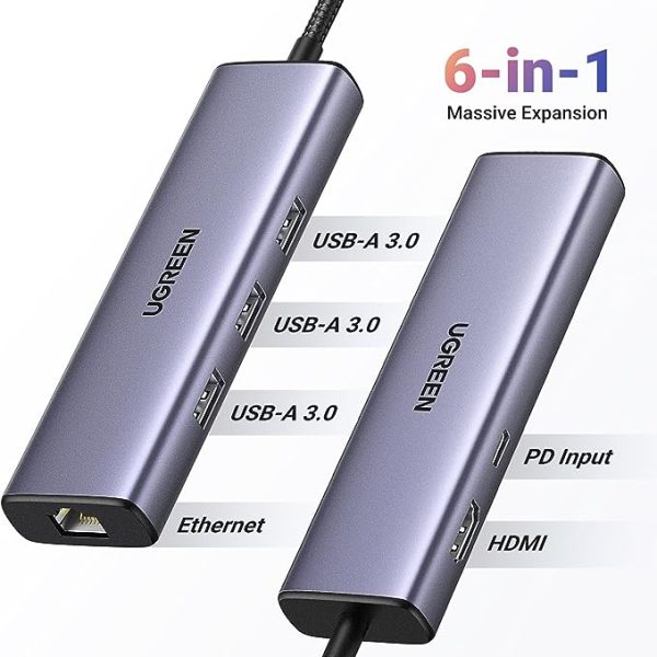 Ugreen 6-in-1 USB-C Hub (100W PD, 4K@30Hz HDMI) 15598-CM512