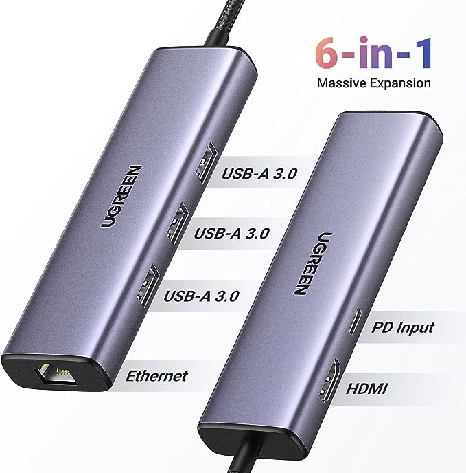 Ugreen 6-in-1 USB-C Hub (100W PD, 4K@30Hz HDMI) 15598-CM512