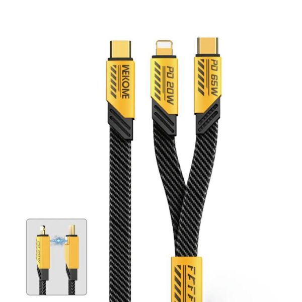 WEKOME WDC-189 Mecha Series - 2in1 USB-C to Lightning + USB-C 65W Fast Charging Cable 1.2 m - Yellow