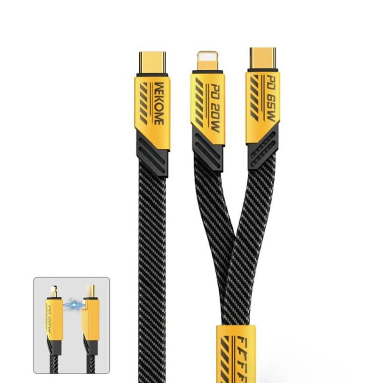WEKOME WDC-189 Mecha Series - 2in1 USB-C to Lightning + USB-C 65W Fast Charging Cable 1.2 m - Yellow